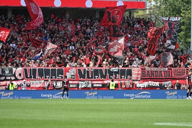 02 08 2025, xjrdrx, Soccer 2 Bundesliga, SV Elversberg 1 FC Nürnberg v l Fans 1 FC Nuernberg Mood DFL DFB REGULATIONS PROHIBIT ANY USE OF PHOTOGRAPHS as IMAGE SEQUENCES and or QUASI VIDEO Elversberg