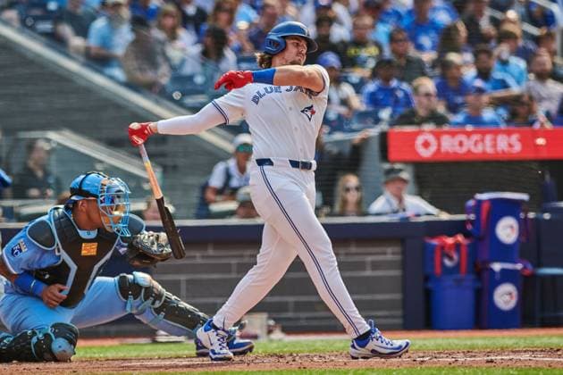 August 2, 2025, Toronto, On, Canada: Toronto Blue Jays third base Addison Barger (47) lines out against the Kansas City Royals during sixth inning MLB, Baseball Herren, USA baseball action in Toronto, on Saturday, Aug. 2, 2025. Canada News - August 2, 2025 - ZUMAc35_ 20250802_zaf_c35_126 Copyright: xSammyxKoganx