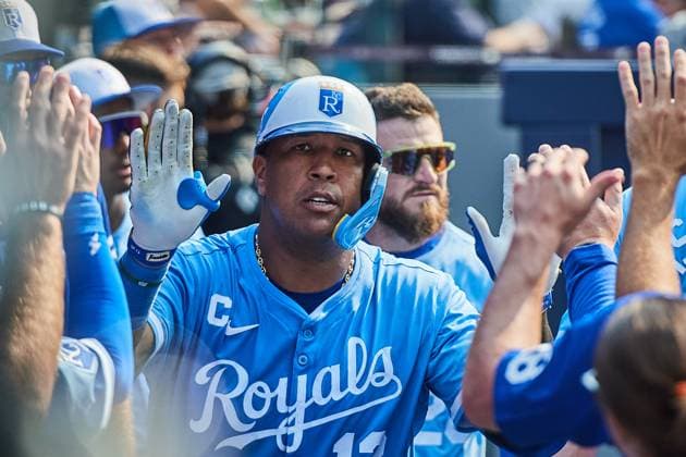 August 2, 2025, Toronto, On, Canada: Kansas City Royals catcher Salvador Perez (13) celebrates his home against the Toronto Blue Jays during sixth inning MLB, Baseball Herren, USA baseball action in Toronto, on Saturday, Aug. 2, 2025. Canada News - August 2, 2025 - ZUMAc35_ 20250802_zaf_c35_130 Copyright: xSammyxKoganx
