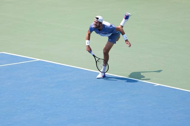 ATP, Tennis Herren Masters 1000 National Bank Open Toronto Presented by Rogers 2025 - Day 8 Karen Khachanov of Russia serves against Casper Ruud of Norway during the Men s Singles round of 16 match on day 8 of the ATP Masters 1000 National Bank Open at Sobeys Stadium. on August 2, 2025 in Toronto, Canada. (Photo by Leonardo Ramirez Eyepix Group) Copyright: xLeonardoxRamirezx xEyepixxGroupx LR-01082025-08695