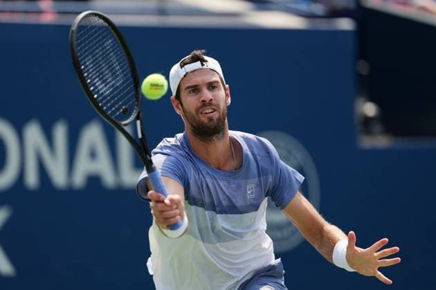 ATP, Tennis Herren Masters 1000 National Bank Open Toronto Presented by Rogers 2025 - Day 8 Karen Khachanov of Russia plays a forehand against Casper Ruud of Norway during the Men s Singles round of 16 match on day 8 of the ATP Masters 1000 National Bank Open at Sobeys Stadium. on August 2, 2025 in Toronto, Canada. (Photo by Leonardo Ramirez Eyepix Group) Copyright: xLeonardoxRamirezx xEyepixxGroupx LR-01082025-09104