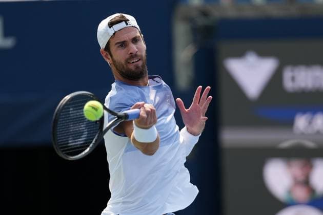 ATP, Tennis Herren Masters 1000 National Bank Open Toronto Presented by Rogers 2025 - Day 8 Karen Khachanov of Russia plays a forehand against Casper Ruud of Norway during the Men s Singles round of 16 match on day 8 of the ATP Masters 1000 National Bank Open at Sobeys Stadium. on August 2, 2025 in Toronto, Canada. (Photo by Leonardo Ramirez Eyepix Group) Copyright: xLeonardoxRamirezx xEyepixxGroupx LR-01082025-08954