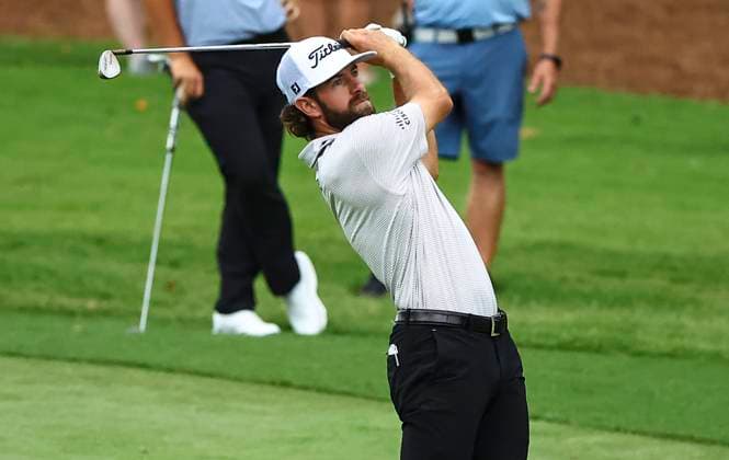August 2, 2025: Cameron Young on the 18th hole leads the Wyndham Championship 20 under par. Third round, 2025 Wyndham Championship, Sedgefield Country Club in Greensboro, North Carolina. CSM Greensboro United States of America - ZUMAc04_ 20250802_zma_c04_084 Copyright: xDavidxBeachx