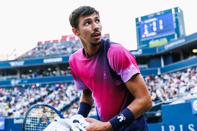 TORONTO, ON - AUGUST 02: Alexei Popyrin (AUS) is seen during a Round of 16 men™s singles match at the ATP, Tennis Herren National Bank Open on August 02, 2025 at Sobeys Stadium in Toronto, ON (Photo by Mathew Tsang Icon Sportswire) TENNIS: AUG 02 National Bank Open EDITORIAL USE ONLY Icon250802036