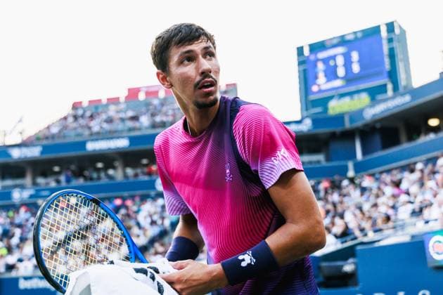TORONTO, ON - AUGUST 02: Alexei Popyrin (AUS) is seen during a Round of 16 men™s singles match at the ATP, Tennis Herren National Bank Open on August 02, 2025 at Sobeys Stadium in Toronto, ON (Photo by Mathew Tsang Icon Sportswire) TENNIS: AUG 02 National Bank Open EDITORIAL USE ONLY Icon250802037