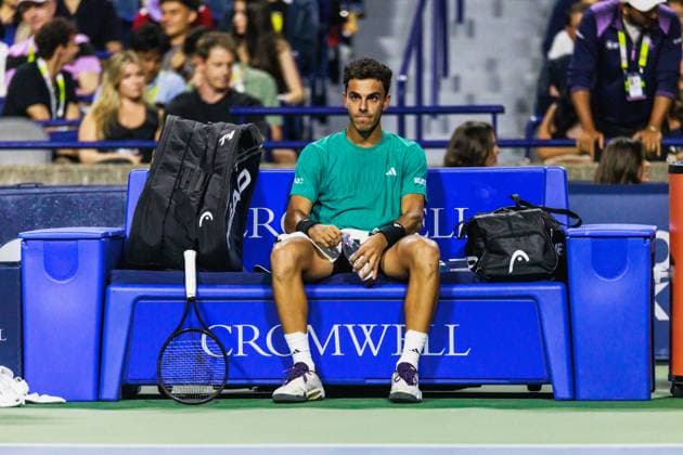 TORONTO, ON - AUGUST 02: Francisco Cerundolo (ARG) is seen during a Round of 16 men™s singles match at the ATP, Tennis Herren National Bank Open on August 02, 2025 at Sobeys Stadium in Toronto, ON (Photo by Mathew Tsang Icon Sportswire) TENNIS: AUG 02 National Bank Open EDITORIAL USE ONLY Icon250802042