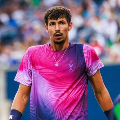 TORONTO, ON - AUGUST 02: Alexei Popyrin (AUS) is seen during a Round of 16 men™s singles match at the ATP, Tennis Herren National Bank Open on August 02, 2025 at Sobeys Stadium in Toronto, ON (Photo by Mathew Tsang Icon Sportswire) TENNIS: AUG 02 National Bank Open EDITORIAL USE ONLY Icon250802030