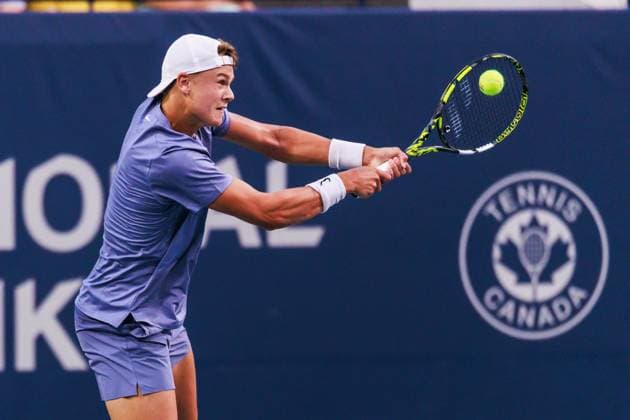 TORONTO, ON - AUGUST 02: Holger Rune (DEN) is seen during Round of 16 men™s singles action at the ATP, Tennis Herren National Bank Open on August 02, 2025 at Sobeys Stadium in Toronto, ON (Photo by Mathew Tsang Icon Sportswire) TENNIS: AUG 02 National Bank Open EDITORIAL USE ONLY Icon250802032