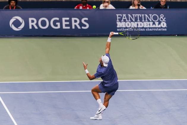 TORONTO, ON - AUGUST 02: Holger Rune (DEN) is seen during Round of 16 men™s singles action at the ATP, Tennis Herren National Bank Open on August 02, 2025 at Sobeys Stadium in Toronto, ON (Photo by Mathew Tsang Icon Sportswire) TENNIS: AUG 02 National Bank Open EDITORIAL USE ONLY Icon250802034