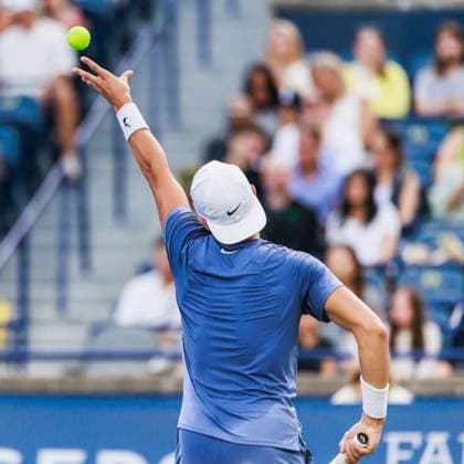 TORONTO, ON - AUGUST 02: Holger Rune (DEN) is seen during Round of 16 men™s singles action at the ATP, Tennis Herren National Bank Open on August 02, 2025 at Sobeys Stadium in Toronto, ON (Photo by Mathew Tsang Icon Sportswire) TENNIS: AUG 02 National Bank Open EDITORIAL USE ONLY Icon250802017