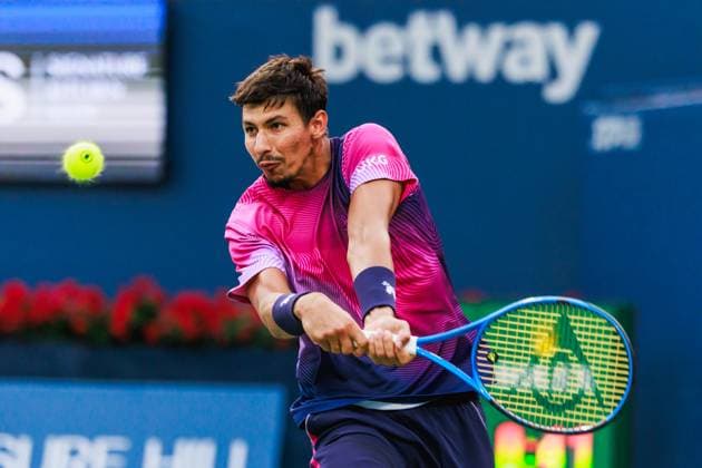 TORONTO, ON - AUGUST 02: Alexei Popyrin (AUS) is seen during Round of 16 men™s singles action at the ATP, Tennis Herren National Bank Open on August 02, 2025 at Sobeys Stadium in Toronto, ON (Photo by Mathew Tsang Icon Sportswire) TENNIS: AUG 02 National Bank Open EDITORIAL USE ONLY Icon250802020