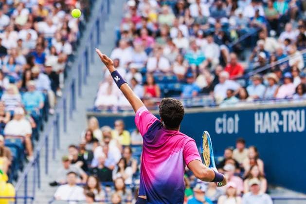 TORONTO, ON - AUGUST 02: Alexei Popyrin (AUS) is seen during Round of 16 men™s singles action at the ATP, Tennis Herren National Bank Open on August 02, 2025 at Sobeys Stadium in Toronto, ON (Photo by Mathew Tsang Icon Sportswire) TENNIS: AUG 02 National Bank Open EDITORIAL USE ONLY Icon250802023