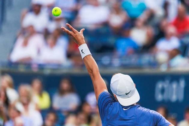 TORONTO, ON - AUGUST 02: Holger Rune (DEN) is seen during Round of 16 men™s singles action at the ATP, Tennis Herren National Bank Open on August 02, 2025 at Sobeys Stadium in Toronto, ON (Photo by Mathew Tsang Icon Sportswire) TENNIS: AUG 02 National Bank Open EDITORIAL USE ONLY Icon250802026