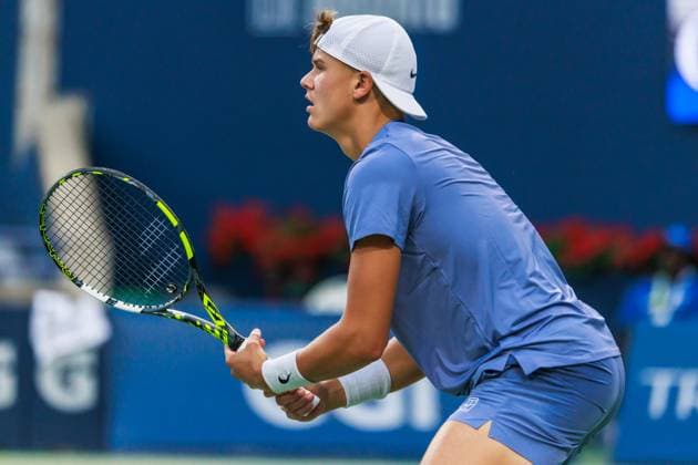 TORONTO, ON - AUGUST 02: Holger Rune (DEN) is seen during a Round of 16 men™s singles match at the ATP, Tennis Herren National Bank Open on August 02, 2025 at Sobeys Stadium in Toronto, ON (Photo by Mathew Tsang Icon Sportswire) TENNIS: AUG 02 National Bank Open EDITORIAL USE ONLY Icon250802028