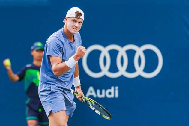 TORONTO, ON - AUGUST 02: Holger Rune (DEN) is seen during a Round of 16 men™s singles match at the ATP, Tennis Herren National Bank Open on August 02, 2025 at Sobeys Stadium in Toronto, ON (Photo by Mathew Tsang Icon Sportswire) TENNIS: AUG 02 National Bank Open EDITORIAL USE ONLY Icon250802005