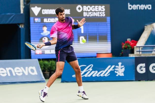 TORONTO, ON - AUGUST 02: Alexei Popyrin (AUS) is seen during Round of 16 men™s singles action at the ATP, Tennis Herren National Bank Open on August 02, 2025 at Sobeys Stadium in Toronto, ON (Photo by Mathew Tsang Icon Sportswire) TENNIS: AUG 02 National Bank Open EDITORIAL USE ONLY Icon250802006