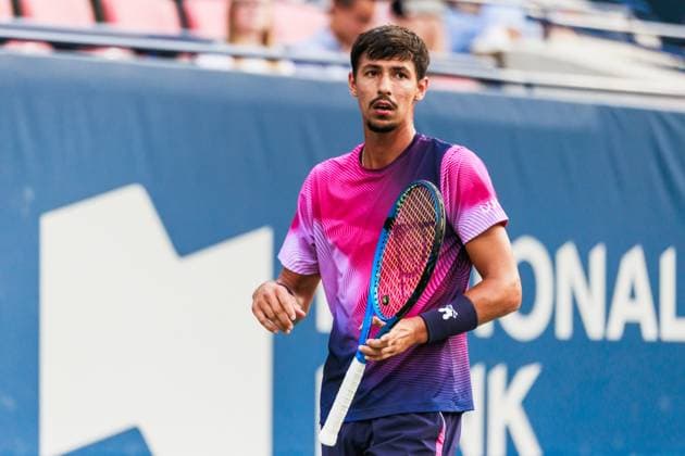 TORONTO, ON - AUGUST 02: Alexei Popyrin (AUS) is seen during a Round of 16 men™s singles match at the ATP, Tennis Herren National Bank Open on August 02, 2025 at Sobeys Stadium in Toronto, ON (Photo by Mathew Tsang Icon Sportswire) TENNIS: AUG 02 National Bank Open EDITORIAL USE ONLY Icon250802007