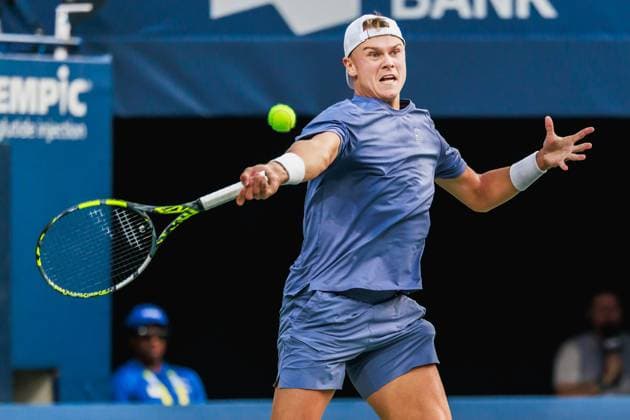 TORONTO, ON - AUGUST 02: Holger Rune (DEN) is seen during Round of 16 men™s singles action at the ATP, Tennis Herren National Bank Open on August 02, 2025 at Sobeys Stadium in Toronto, ON (Photo by Mathew Tsang Icon Sportswire) TENNIS: AUG 02 National Bank Open EDITORIAL USE ONLY Icon250802011
