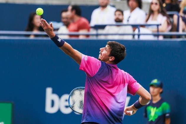 TORONTO, ON - AUGUST 02: Alexei Popyrin (AUS) is seen during Round of 16 men™s singles action at the ATP, Tennis Herren National Bank Open on August 02, 2025 at Sobeys Stadium in Toronto, ON (Photo by Mathew Tsang Icon Sportswire) TENNIS: AUG 02 National Bank Open EDITORIAL USE ONLY Icon250802014