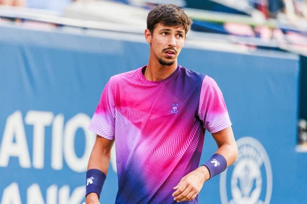 TORONTO, ON - AUGUST 02: Alexei Popyrin (AUS) is seen during a Round of 16 men™s singles match at the ATP, Tennis Herren National Bank Open on August 02, 2025 at Sobeys Stadium in Toronto, ON (Photo by Mathew Tsang Icon Sportswire) TENNIS: AUG 02 National Bank Open EDITORIAL USE ONLY Icon250802002