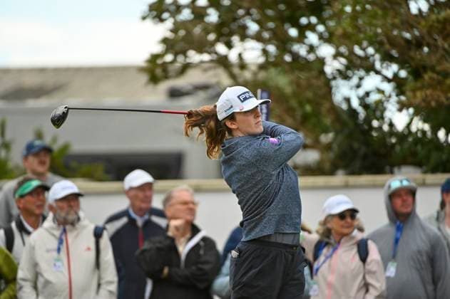 1st August 2025; Royal Porthcawl Golf Club, Porthcawl, Wales; AIG Womens Open Golf, Round 2; Lauren Walsh on the first tee  AledxHopkins