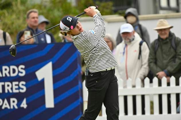1st August 2025; Royal Porthcawl Golf Club, Porthcawl, Wales; AIG Womens Open Golf, Round 2; Shuri Sakuma on the 1st tee  AledxHopkins