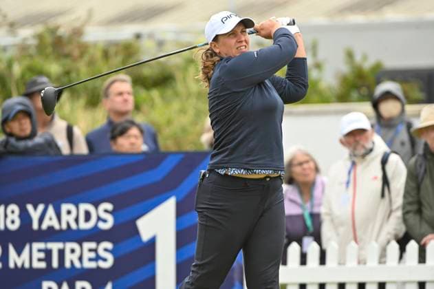 1st August 2025; Royal Porthcawl Golf Club, Porthcawl, Wales; AIG Womens Open Golf, Round 2; Liz Young on the 1st tee  AledxHopkins