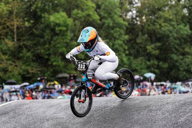2025 UCI BMX Racing World Championships Picture by Alex Whitehead SWpix.com - 03 08 2025 - Cycling - 2025 UCI BMX Racing World Championships - Copenhagen, Denmark - Women Junior Quarter-finals - Freia Challis (Great Britain) Copyright: x xSWpix.comx(t axPhotographyxHubxLtd)xAlexxWhitehead SWpix.comx SWP-3030-0311