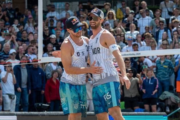 European Championship Beach Volleyball Düsseldorf, 03 08 2025 Christian Sandlie Sorum NOR , Anders Berntsen Mol NOR European Championship Beach Volleyball Düsseldorf on 03 08 2025 Copyright: xBEAUTIFULxSPORTS PeterxWeberx