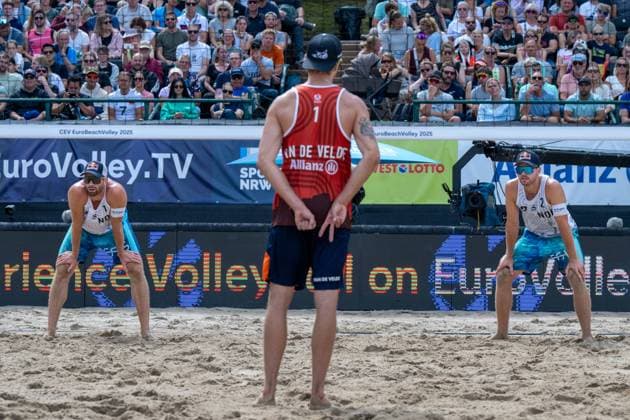 European Championship Beach Volleyball Düsseldorf, 03 08 2025 Anders Berntsen Mol NOR , Christian Sandlie Sorum NOR European Championship Beach Volleyball Düsseldorf on 03 08 2025 Copyright: xBEAUTIFULxSPORTS PeterxWeberx