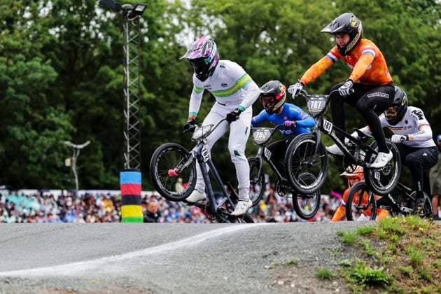 2025 UCI BMX Racing World Championships Picture by Alex Whitehead SWpix.com - 03 08 2025 - Cycling - 2025 UCI BMX Racing World Championships - Copenhagen, Denmark - Men Under-23 Quarter-finals - Joshua Jolly (Australia), Casper Ipers (Netherlands) Copyright: x xSWpix.comx(t axPhotographyxHubxLtd)xAlexxWhitehead SWpix.comx SWP-3030-0332