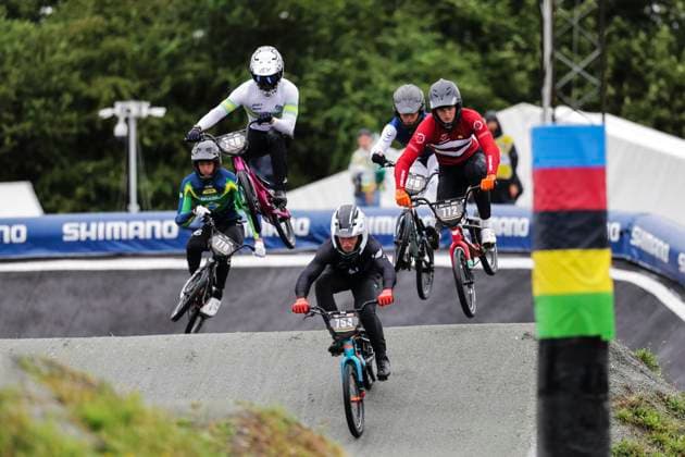 2025 UCI BMX Racing World Championships Picture by Alex Whitehead SWpix.com - 03 08 2025 - Cycling - 2025 UCI BMX Racing World Championships - Copenhagen, Denmark - Men Under-23 Quarter-finals - Jack Greenough (New Zealand), Marcus Leth (Denmark), Lucas Moresco Zimmermann (Brazil) Copyright: x xSWpix.comx(t axPhotographyxHubxLtd)xAlexxWhitehead SWpix.comx SWP-3030-0335
