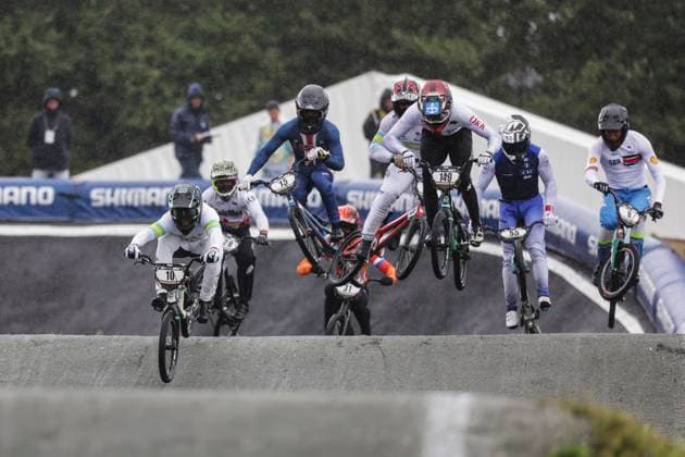 2025 UCI BMX Racing World Championships Picture by Alex Whitehead SWpix.com - 03 08 2025 - Cycling - 2025 UCI BMX Racing World Championships - Copenhagen, Denmark - Men Elite Quarter-finals - Izaac Kennedy (Australia), Kamren Larsen (United States), CÃ dric Butti (Switzerland), Kye Whyte (Great Britain) Copyright: x xSWpix.comx(t axPhotographyxHubxLtd)xAlexxWhitehead SWpix.comx SWP-3030-0355