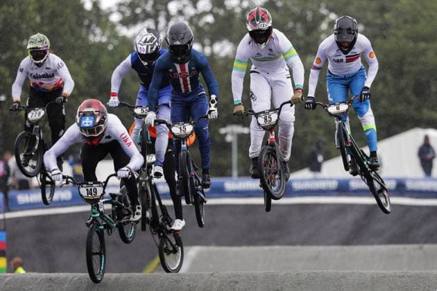 2025 UCI BMX Racing World Championships Picture by Alex Whitehead SWpix.com - 03 08 2025 - Cycling - 2025 UCI BMX Racing World Championships - Copenhagen, Denmark - Men Elite Quarter-finals - CÃ dric Butti (Switzerland), Kamren Larsen (United States), Jack Davis (Australia), Kye Whyte (Great Britain) Copyright: x xSWpix.comx(t axPhotographyxHubxLtd)xAlexxWhitehead SWpix.comx SWP-3030-0357