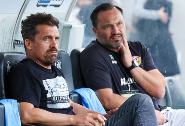 left to right Head coach Thomas Stamm SG Dynamo Dresden with managing director sports Thomas Brendel SG Dynamo Dresden , Spvgg Greuther Fuerth vs SG Dynamo Dresden, DFL, 2 Bundesliga, Saison 2025 2026, Hinrunde, 1 Spieltag, 03 08 2025 DFB regulations prohibit any use of photographs as image sequences and or quasi video Fuerth Bayern Germany Copyright: xkolbert-press MartinxAgüerax