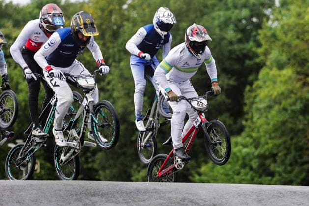 2025 UCI BMX Racing World Championships Picture by Alex Whitehead SWpix.com - 03 08 2025 - Cycling - 2025 UCI BMX Racing World Championships - Copenhagen, Denmark - Men Elite Semi-finals - Jack Davis (Australia), Joris Daudet (France) Copyright: x xSWpix.comx(t axPhotographyxHubxLtd)xAlexxWhitehead SWpix.comx SWP-3030-0382