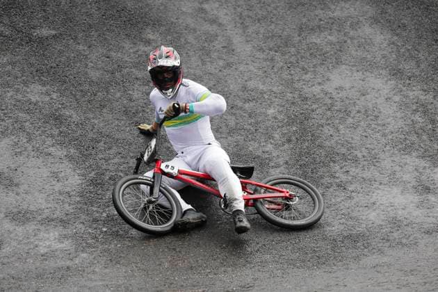 2025 UCI BMX Racing World Championships Picture by Alex Whitehead SWpix.com - 03 08 2025 - Cycling - 2025 UCI BMX Racing World Championships - Copenhagen, Denmark - Men Elite Semi-finals - Jack Davis (Australia) crash Copyright: x xSWpix.comx(t axPhotographyxHubxLtd)xAlexxWhitehead SWpix.comx SWP-3030-0384