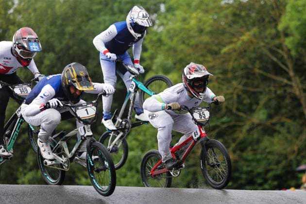 2025 UCI BMX Racing World Championships Picture by Alex Whitehead SWpix.com - 03 08 2025 - Cycling - 2025 UCI BMX Racing World Championships - Copenhagen, Denmark - Men Elite Semi-finals - Jack Davis (Australia), Joris Daudet (France) Copyright: x xSWpix.comx(t axPhotographyxHubxLtd)xAlexxWhitehead SWpix.comx SWP-3030-0385