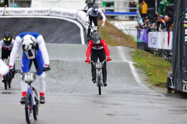 2025 UCI BMX Racing World Championships Picture by Alex Whitehead SWpix.com - 03 08 2025 - Cycling - 2025 UCI BMX Racing World Championships - Copenhagen, Denmark - Men Junior Final - Lucas Zhou (Canada) finishing third Copyright: x xSWpix.comx(t axPhotographyxHubxLtd)xAlexxWhitehead SWpix.comx SWP-3030-0393