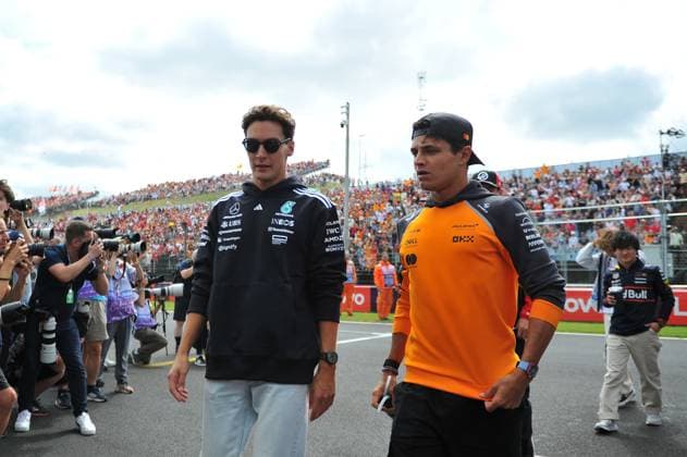 August 3, 2025, Budapest, Budapest, Hungary: George Russell, driver for Mercedes and Lando Norris, driver for McLaren during the drivers parade before the Formula One Hungarian Grand Prix, held at the Hungaroring Budapest Hungary - ZUMAs291 20250803_zip_s291_003 Copyright: xBalintxSzentgallayx