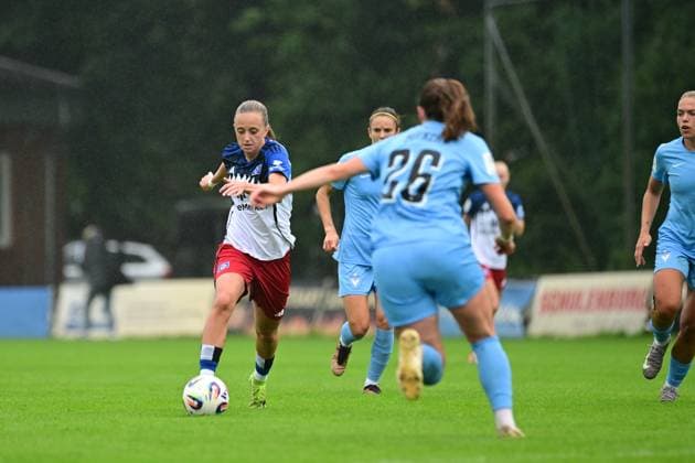 Soccer I Women I Season 2025 2026 I Test match I Hamburger SV FC Viktoria 1889 Berlin I 03 08 2025 Christin Martina Ingrid Meyer 16, Hamburger SV Anna Höfker 26, FC Viktoria Berlin Hamburg Paul Hauenschild Sportanlage Hamburg Germany Copyright: xLobeca FelixxSchlikisx