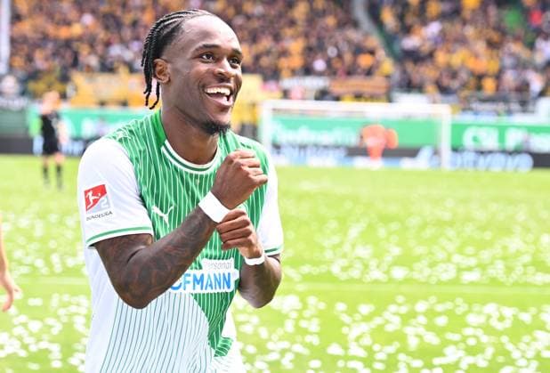 03 08 2025 Soccer Season 2025 2026 2 Soccer Bundesliga 01 Matchday SpVgg Greuther Fürth Kleeblatt SG Dynamo Dresden SGD Sportfoto Zink xwoxzix DFL regulations prohibit any use of photographs as image sequences and or quasi video only for editorial use Torjubel Jubel Freude nach Treffer Tor Torschuß zum 3 1 durch Noel Futkeu 9, SpVgg Greuther Fürth