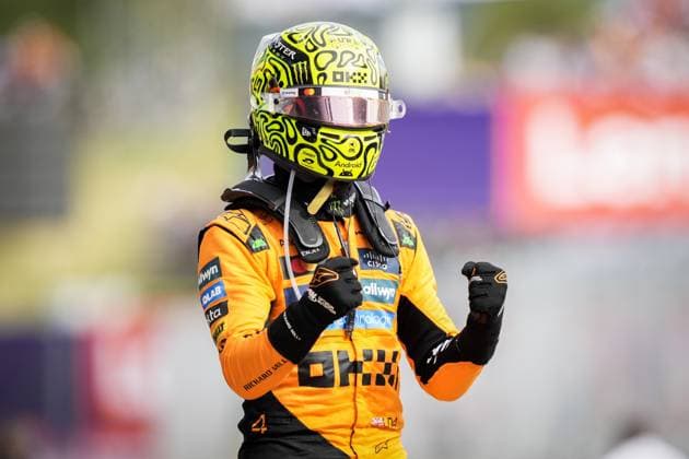 BOEDAPEST - Lando Norris (McLaren) reacts after winning at the Hungaroring during the Hungarian Grand Prix. ANP SANDER KING xVIxANPxSportx xxANPxIVx 532754388 originalFilename: 532754388.jpg