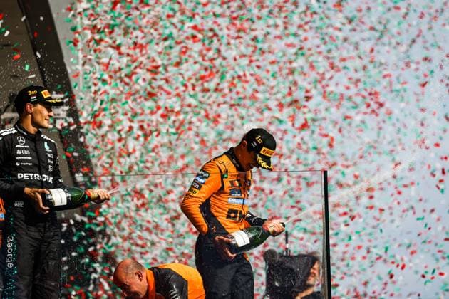 F1 - HUNGARIAN GRAND PRIX 2025 NORRIS Lando (gbr), McLaren F1 Team MCL39, portrait podium during the 2025 Formula 1 Lenovo Hungarian Grand Prix, 14th round of the 2025 FIA Formula One World Championship, WM, Weltmeisterschaft from August 1 to 3, 2025 on the Hungaroring, in Mogyorod, Hungary - MogyorodHungary  Copyright: xFLORENTxGOODENx