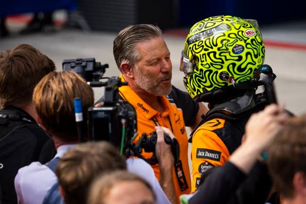 F1 - HUNGARIAN GRAND PRIX 2025 NORRIS Lando (gbr), McLaren F1 Team MCL39, portrait celebrating his win, BROWN Zak (usa), CEO of of McLaren Racing, portrait during the 2025 Formula 1 Lenovo Hungarian Grand Prix, 14th round of the 2025 FIA Formula One World Championship, WM, Weltmeisterschaft from August 1 to 3, 2025 on the Hungaroring, in Mogyorod, Hungary - MogyorodHungary  Copyright: xJulienxDelfossex