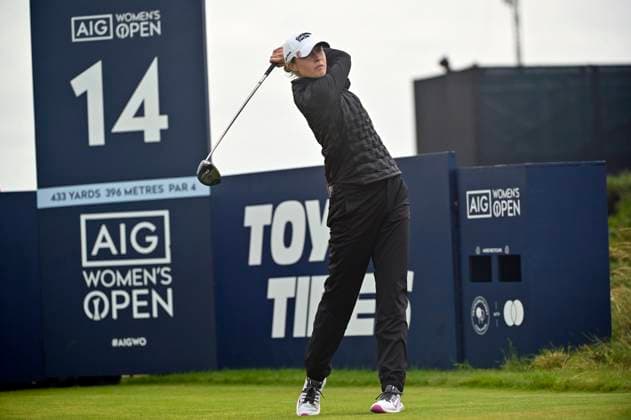 3rd August 2025; Royal Porthcawl Golf Club, Porthcawl, Wales; AIG Womens Open Golf, Final Round; Nelly Korda teeing off on 14  AledxHopkins