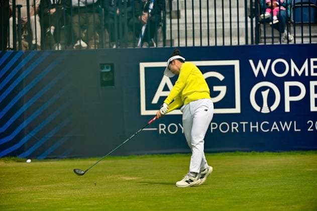 3rd August 2025; Royal Porthcawl Golf Club, Porthcawl, Wales; AIG Womens Open Golf, Final Round; Miyu Yamashita tees off  AledxHopkins