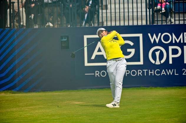 3rd August 2025; Royal Porthcawl Golf Club, Porthcawl, Wales; AIG Womens Open Golf, Final Round; Miyu Yamashita tees off  AledxHopkins