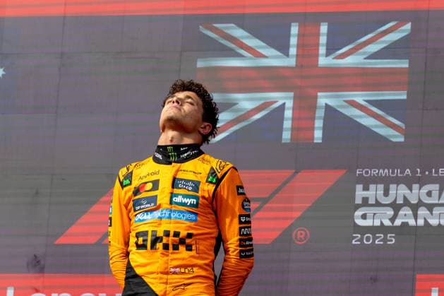 Lando Norris McLaren Formula 1 Team, Great Britain 04 , HUN, Formula 1 World Championship, Hungarian Grand Prix, Hungaroring, race day, race, podium, 2025 season, 03 08 2025 HUN, Formula 1 World Championship, Hungarian Grand Prix, Hungaroring, race, podium, 2025 season, 03 08 2025 Budapest Copyright: xEibner-Pressefoto MarcelxFischerx EP_MFI