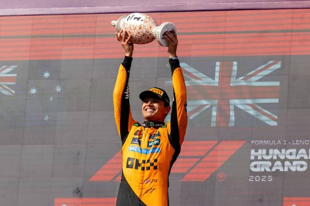 Lando Norris McLaren Formula 1 Team, Great Britain 04 , HUN, Formula 1 World Championship, Hungarian Grand Prix, Hungaroring, race day, race, podium, 2025 season, 03 08 2025 HUN, Formula 1 World Championship, Hungarian Grand Prix, Hungaroring, race, podium, 2025 season, 03 08 2025 Budapest Copyright: xEibner-Pressefoto MarcelxFischerx EP_MFI